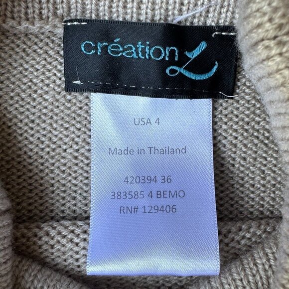 Creation Sweater Women's Size 4 Cowl Pullover Beige Floral Long Sleeve Knit - Picture 6 of 8